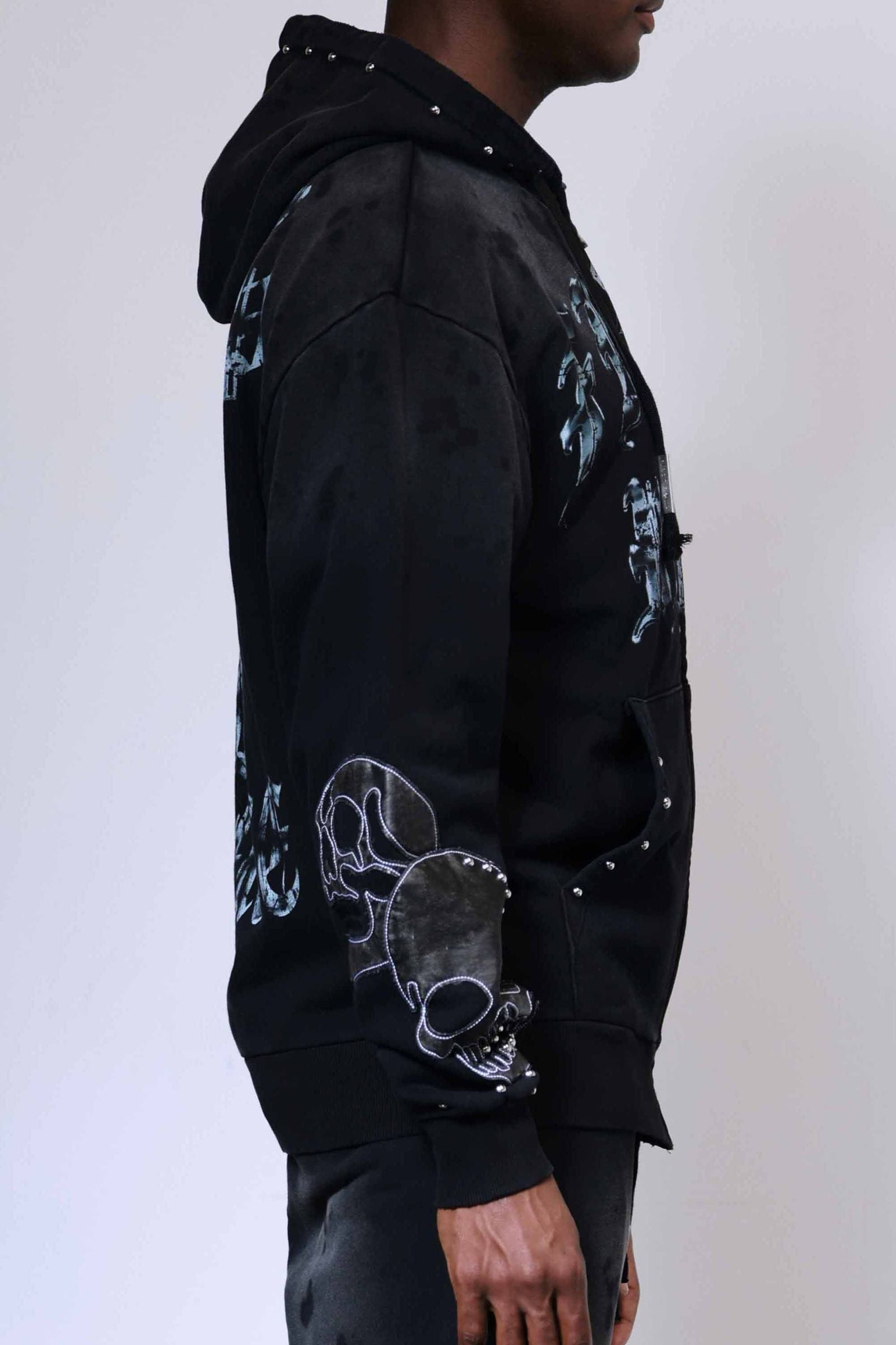 First Row Wake Up And Be Fierce Applique Stacked Jogger Set black