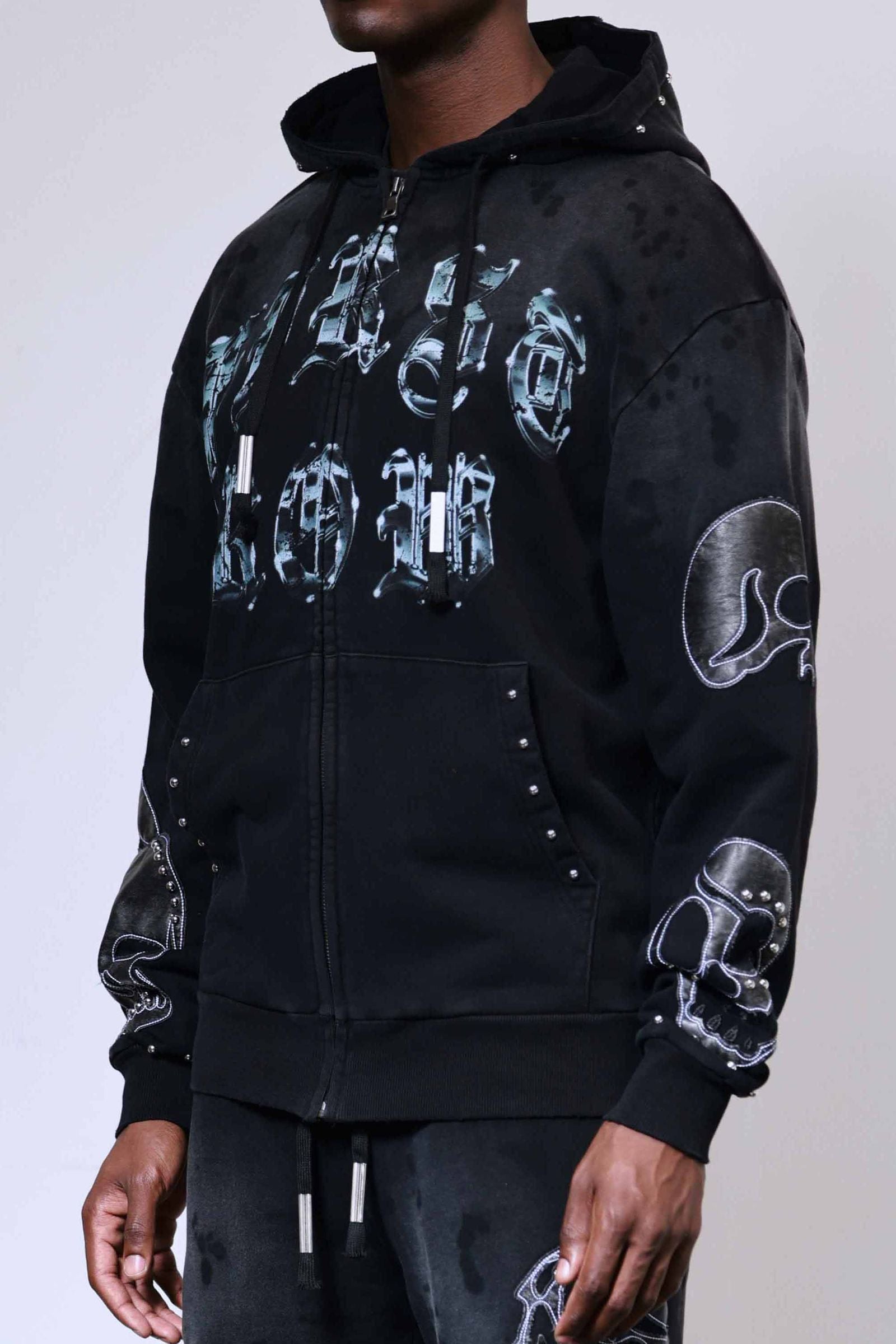 First Row Wake Up And Be Fierce Applique Stacked Jogger Set black