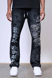 First Row Wake Up And Be Fierce Applique Stacked Jogger Set black