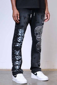 First Row Wake Up And Be Fierce Applique Stacked Jogger Set black