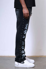 First Row Wake Up And Be Fierce Applique Stacked Jogger Set black