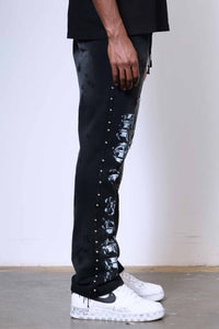 First Row Wake Up And Be Fierce Applique Stacked Jogger Set black