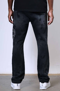 First Row Wake Up And Be Fierce Applique Stacked Jogger Set black