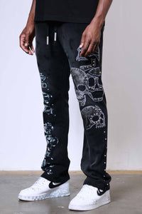 First Row Wake Up And Be Fierce Applique Stacked Jogger Set black