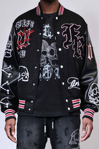 First Row Wake Up And Be Fierce Varsity Jacket Black