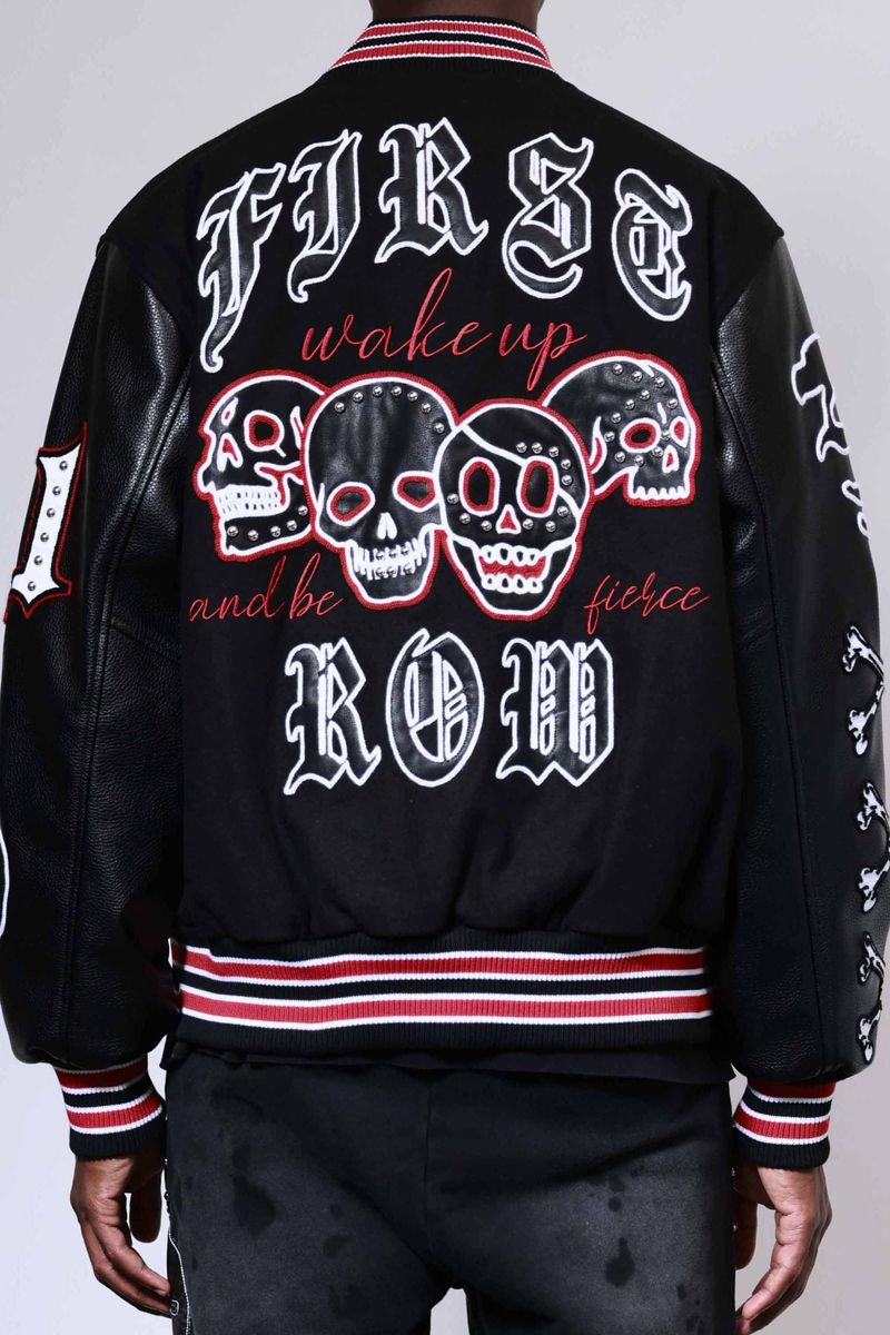 First Row Wake Up And Be Fierce Varsity Jacket Black – VIP