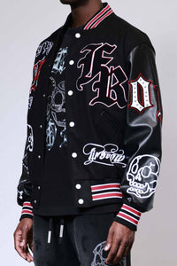 First Row Wake Up And Be Fierce Varsity Jacket Black