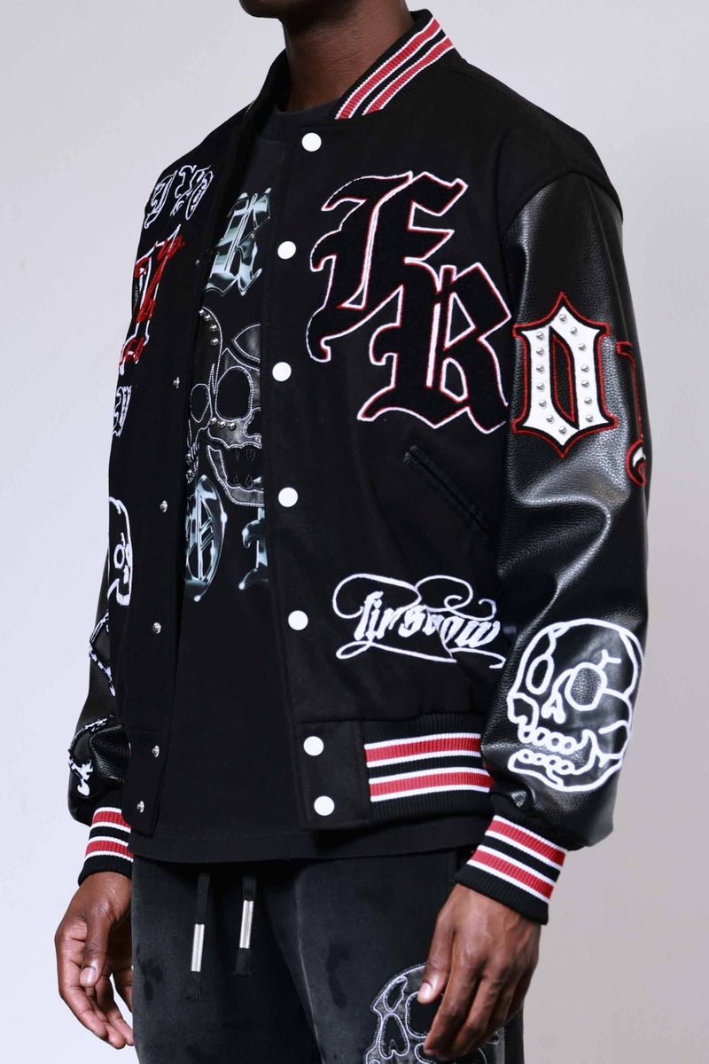 First Row Wake Up And Be Fierce Varsity Jacket Black