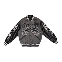 First Row Y2K Tribal Varsity Jacket Grey