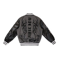 First Row Y2K Tribal Varsity Jacket Grey