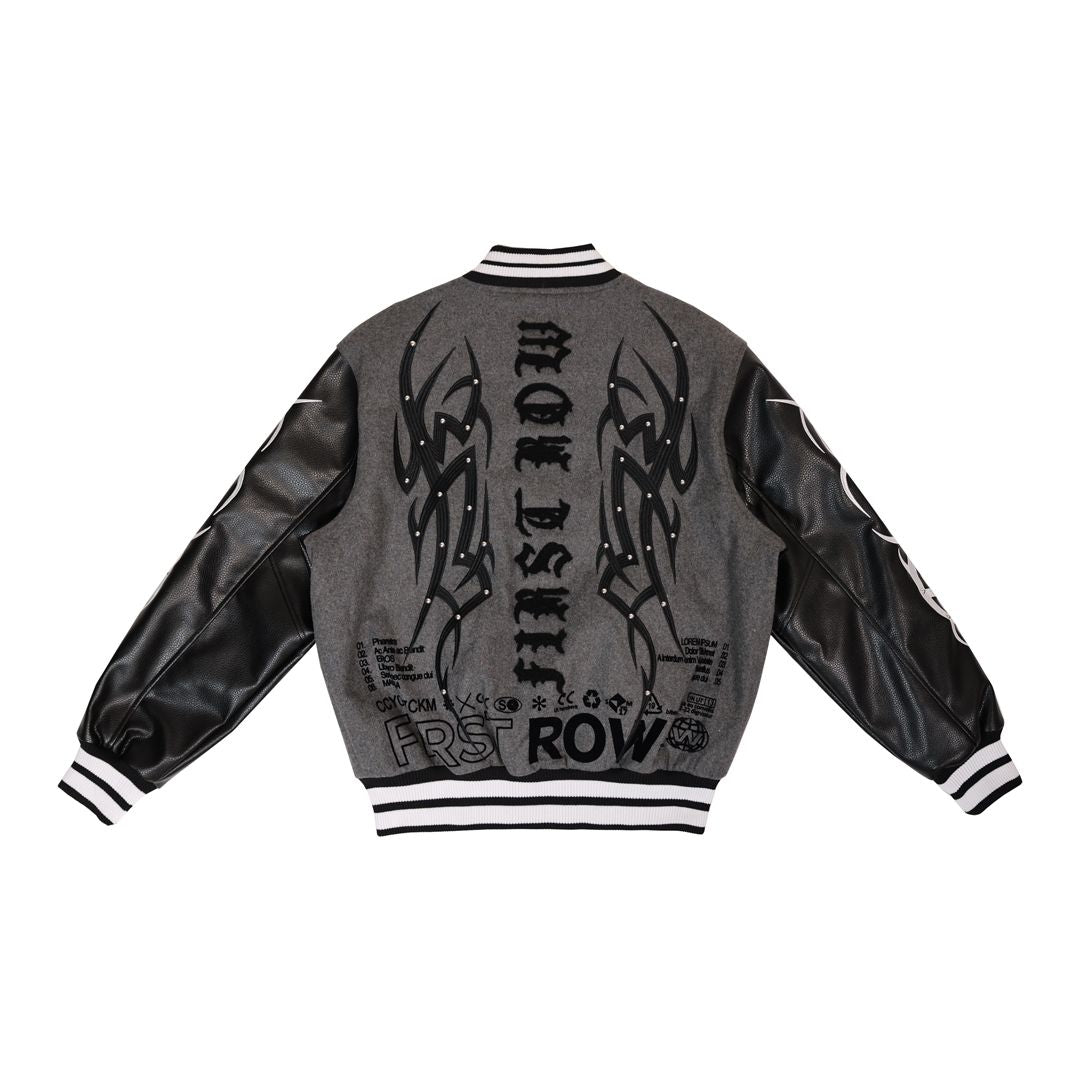 First Row Y2K Tribal Varsity Jacket Grey