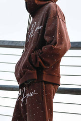 First Row Allover Rhine Stone Stacked Jogger set Dark brown