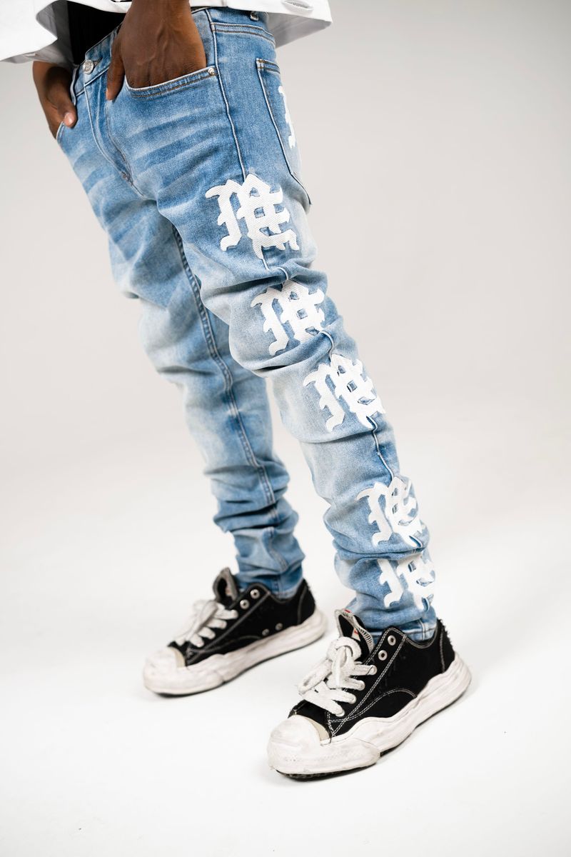 Mixed Emotion Monogram Jeans Blue Wash