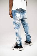 Mixed Emotion Monogram Jeans Blue Wash