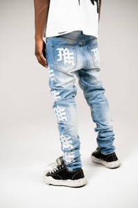Mixed Emotion Monogram Jeans Blue Wash