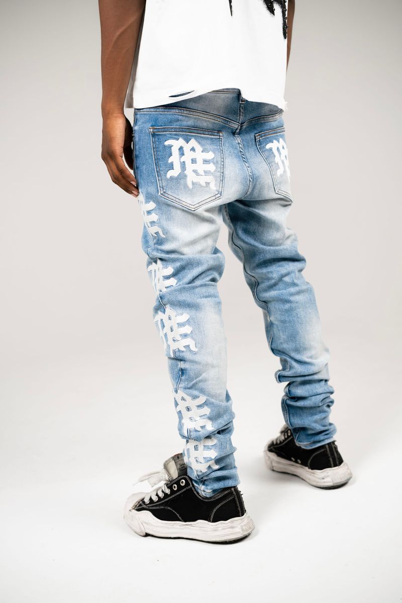 Mixed Emotion Monogram Jeans Blue Wash