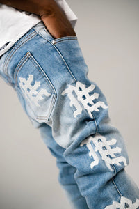 Mixed Emotion Monogram Jeans Blue Wash