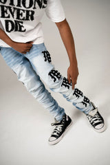 Mixed Emotion Monogram Jeans Light Blue Wash