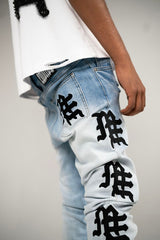 Mixed Emotion Monogram Jeans Light Blue Wash
