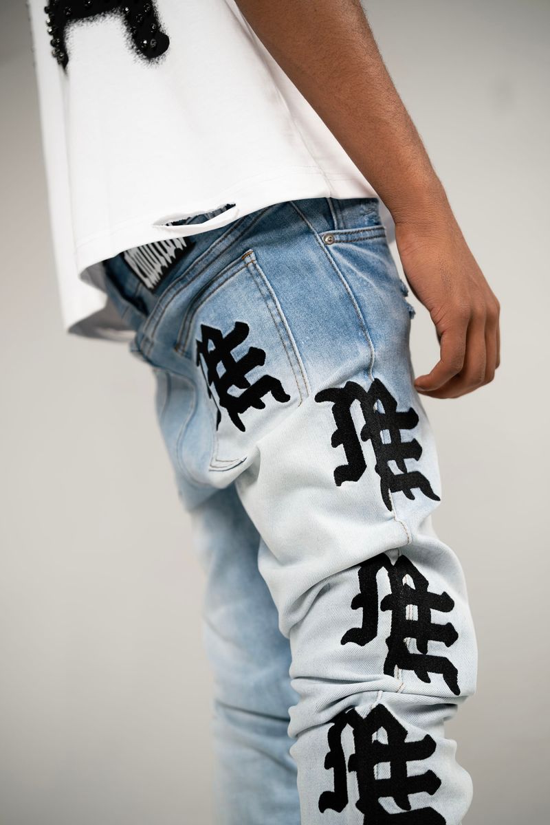 Mixed Emotion Monogram Jeans Light Blue Wash