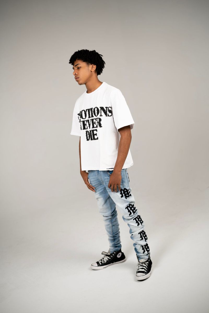Mixed Emotion Monogram Jeans Light Blue Wash – VIP Clothing Stores