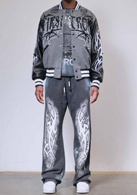 First Row Y2K Tribal Varsity Jacket Grey