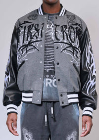 First Row Y2K Tribal Varsity Jacket Grey
