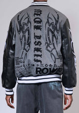 First Row Y2K Tribal Varsity Jacket Grey