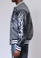 First Row Y2K Tribal Varsity Jacket Grey
