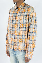 Rebel Denim Cropped Rhinestone Flannel Gold