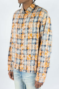 Rebel Denim Cropped Rhinestone Flannel Gold