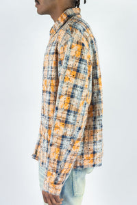 Rebel Denim Cropped Rhinestone Flannel Gold