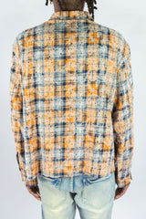 Rebel Denim Cropped Rhinestone Flannel Gold