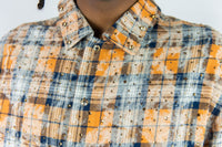 Rebel Denim Cropped Rhinestone Flannel Gold