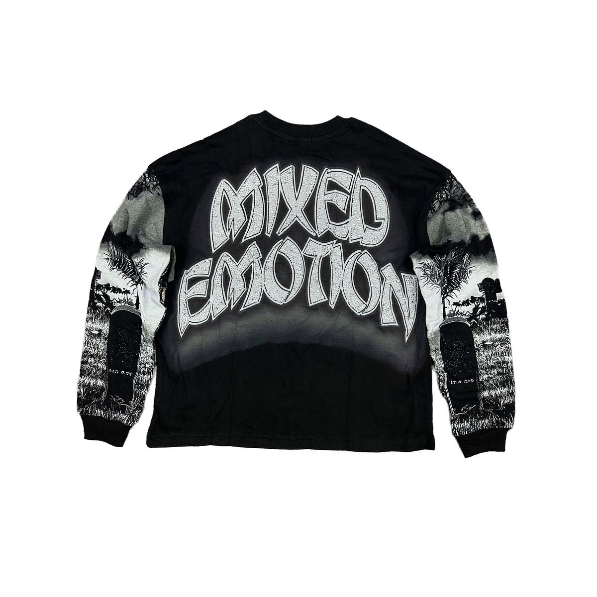 Mixed Emotion Rhinestone Tombstone long Sleeve tee Black