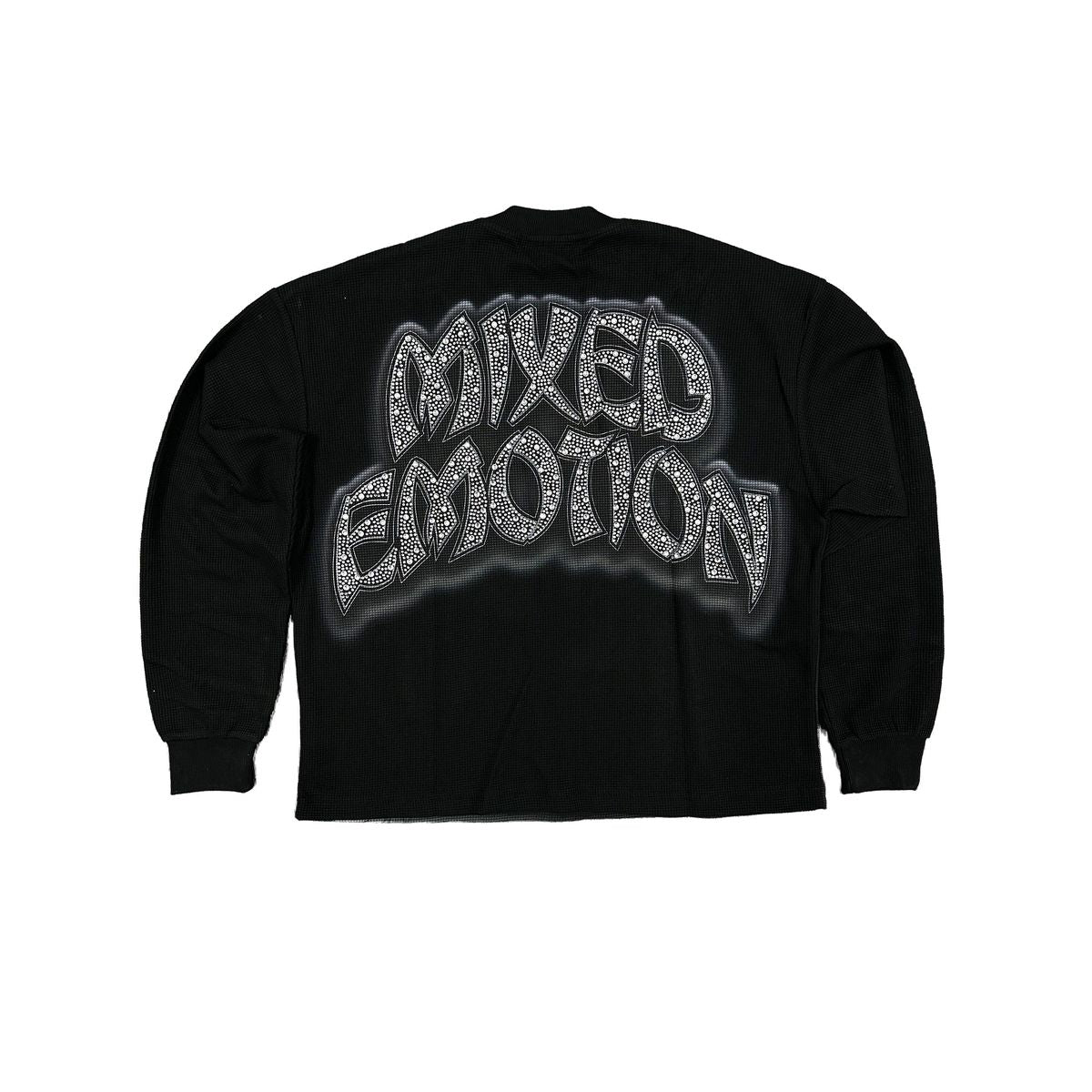 Mixed Emotion Rhinestone Sunrise thermal Long Sleeve tee Black