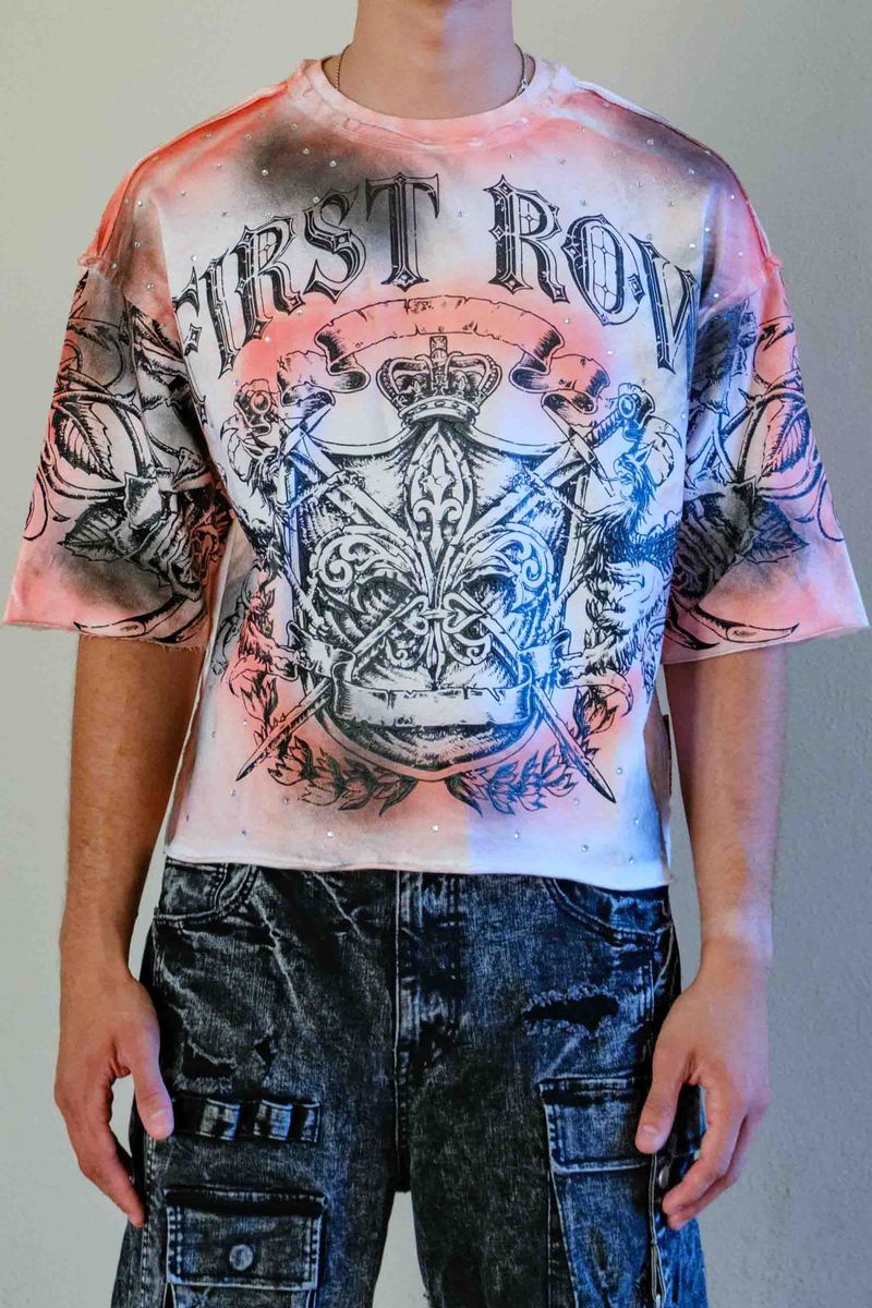 First Row Sacred Vow Honor Rhinestone Crop Tee Pink