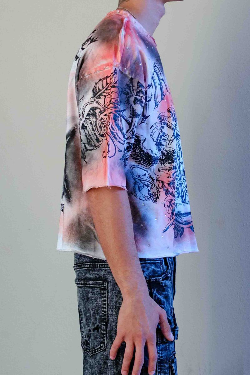 First Row Sacred Vow Honor Rhinestone Crop Tee Pink