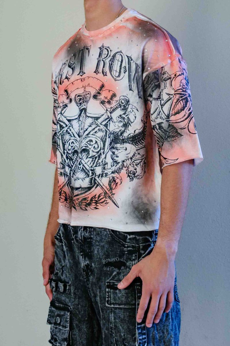 First Row Sacred Vow Honor Rhinestone Crop Tee Pink