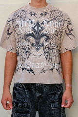 First Row Sacred Vow Studded Crop Tee Beige