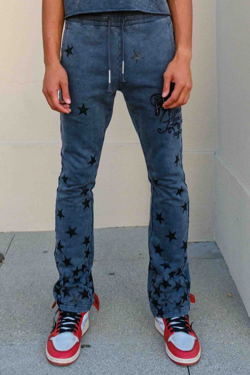 First Row Made In Heaven Gathered Star Stacked Jogger set Dark Grey