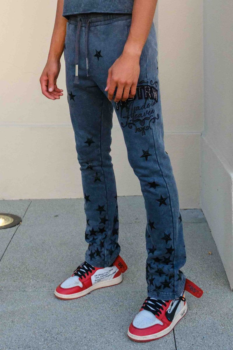 First Row Made In Heaven Gathered Star Stacked Jogger set Dark Grey