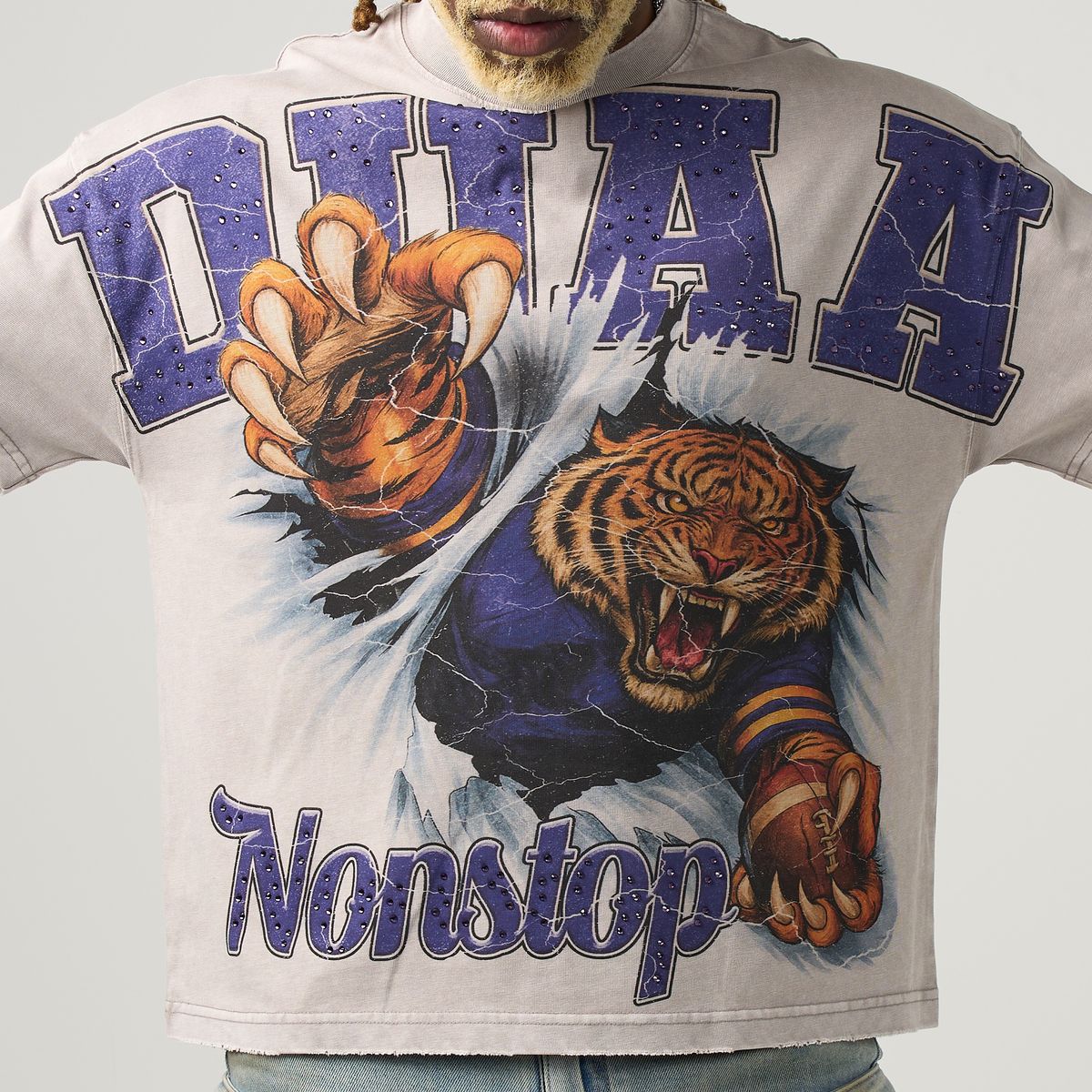 Duaa Rhinestone Tiger Tee Cream