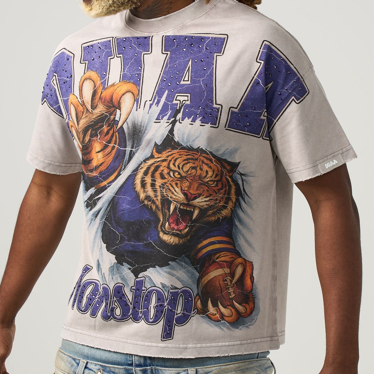 Duaa Rhinestone Tiger Tee Cream