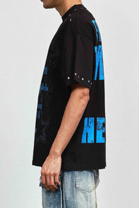 First Row Silence Angel Rhinestone Tee Black / Blue