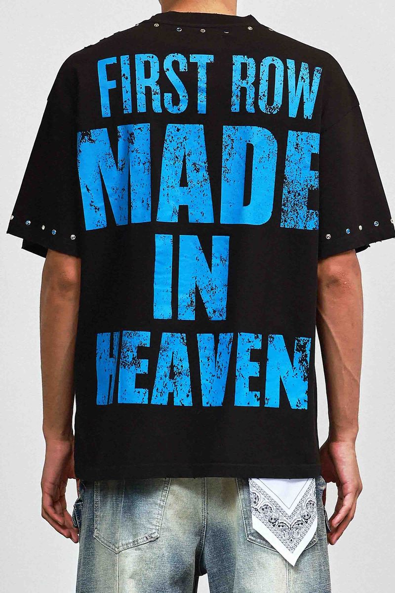 First Row Silence Angel Rhinestone Tee Black / Blue