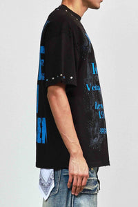 First Row Silence Angel Rhinestone Tee Black / Blue