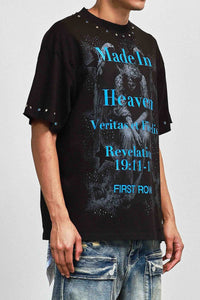 First Row Silence Angel Rhinestone Tee Black / Blue