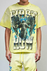 First Row Flame Angel Rhinestone Crop Tee Yellow