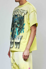First Row Flame Angel Rhinestone Crop Tee Yellow